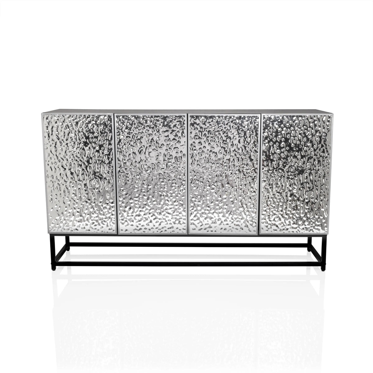Commode METALLIO met zilverkleurige, gestructureerde fronten op een zwart metalen frame van hjh LIVING