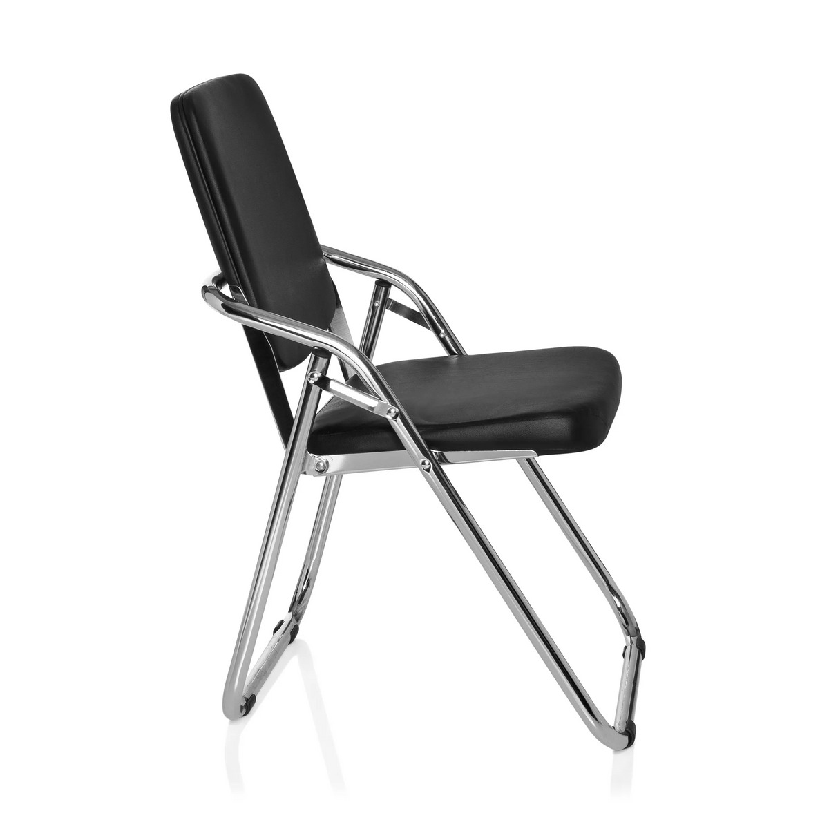 Zwarte Klapstoel ESTO met kunstlederen bekleding en chromen frame van hjh OFFICE – 360-gradenweergave (zijaanzicht 80°)