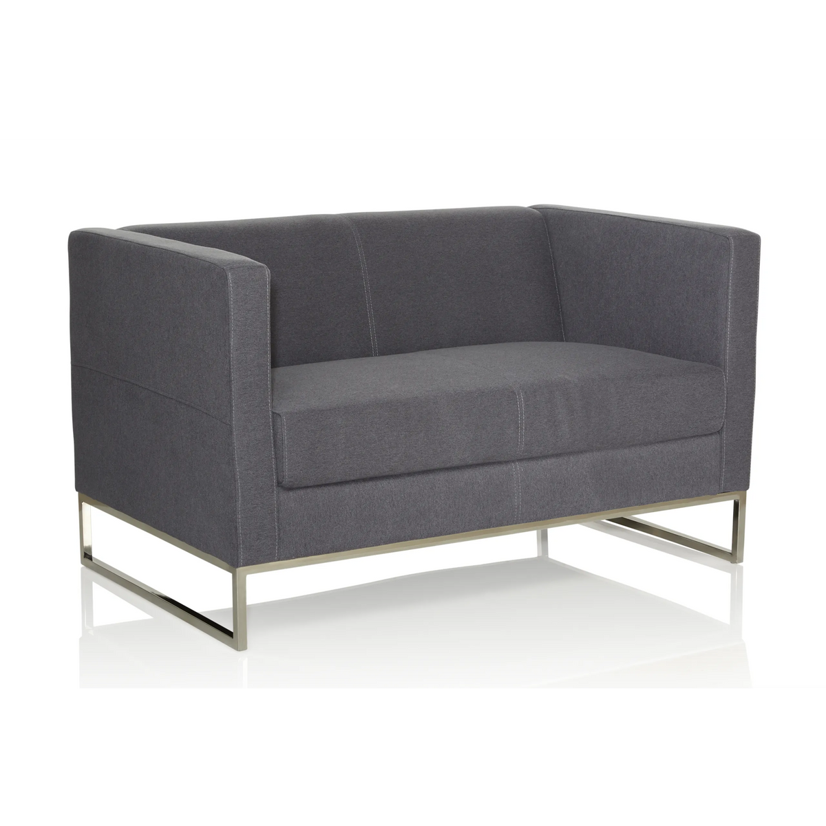 Donkergrijze lounge bank BARBADOS als tweezitter met metalen frame van hjh OFFICE – 360-gradenweergave (schuin achteraanzicht 120°)