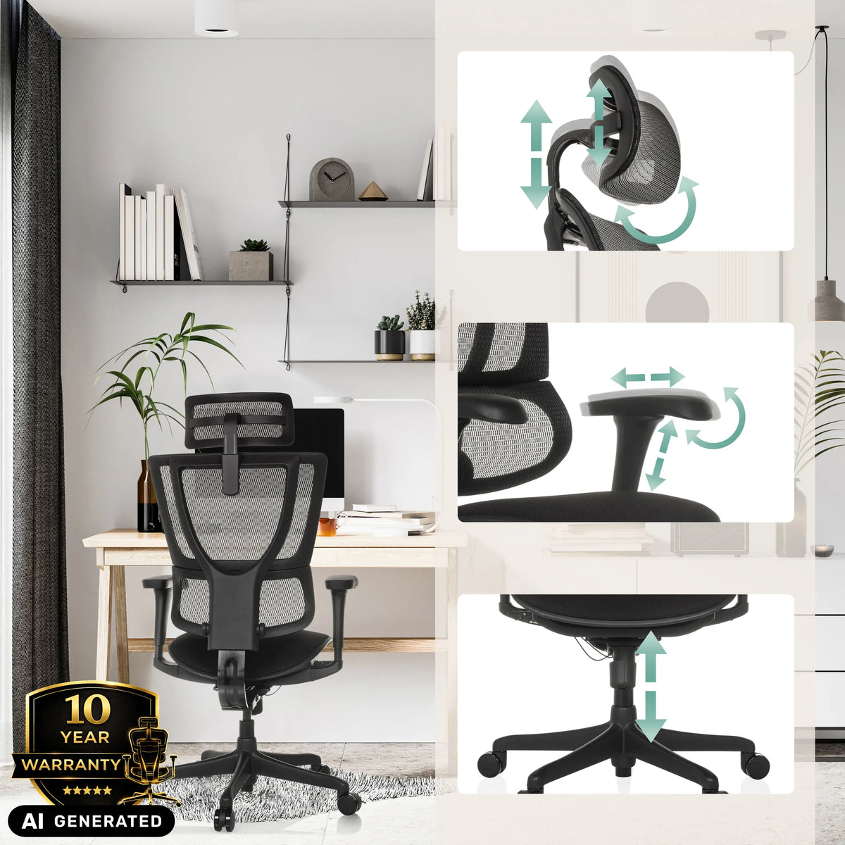 Luxe directiestoel ERGOHUMAN SLIM ECO F GEN2 met verstelbare hoofdsteun en armleuningen van hjh OFFICE (AI-gegenereerde afbeelding)