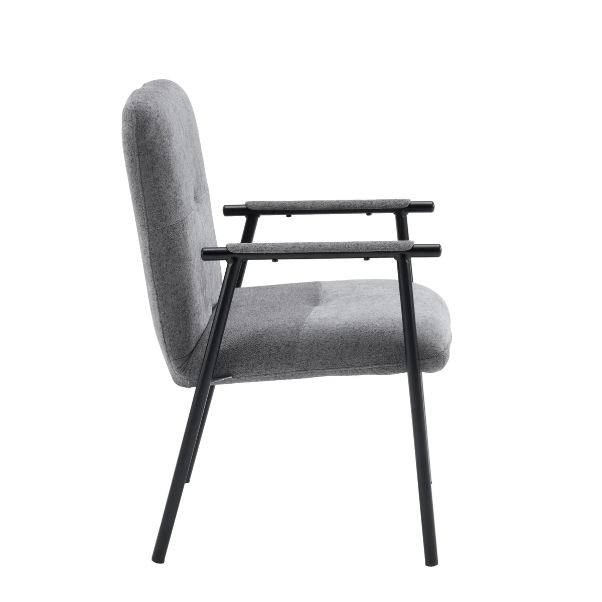 Zijaanzicht van de grijze gestoffeerde fauteuil Lifea Flex met zwarte armleuningen van hjh LIVING