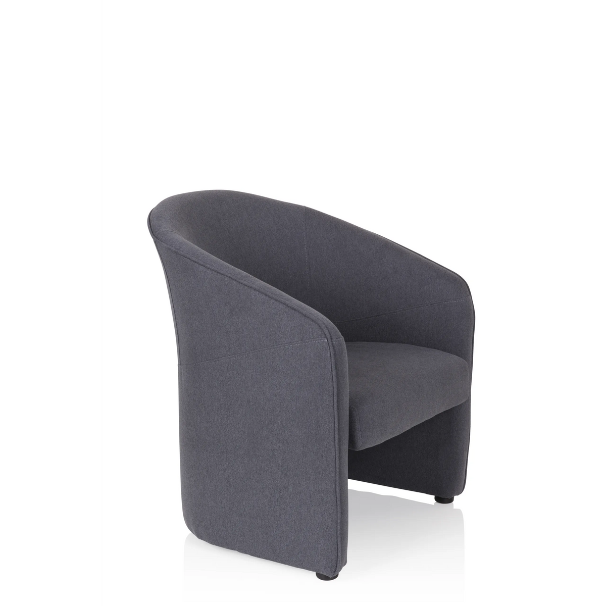 Donkergrijze Gestoffeerde fauteuil SAN JUAN met afgeronde rugleuning en armleuningen van hjh OFFICE – 360-gradenweergave (schuin vooraanzicht 60°)