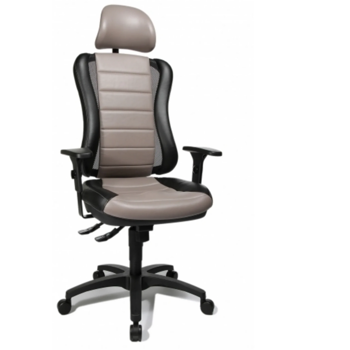 Grijze professionele bureaustoel HEAD POINT RS met zwart frame en hoofdsteun van Topstar