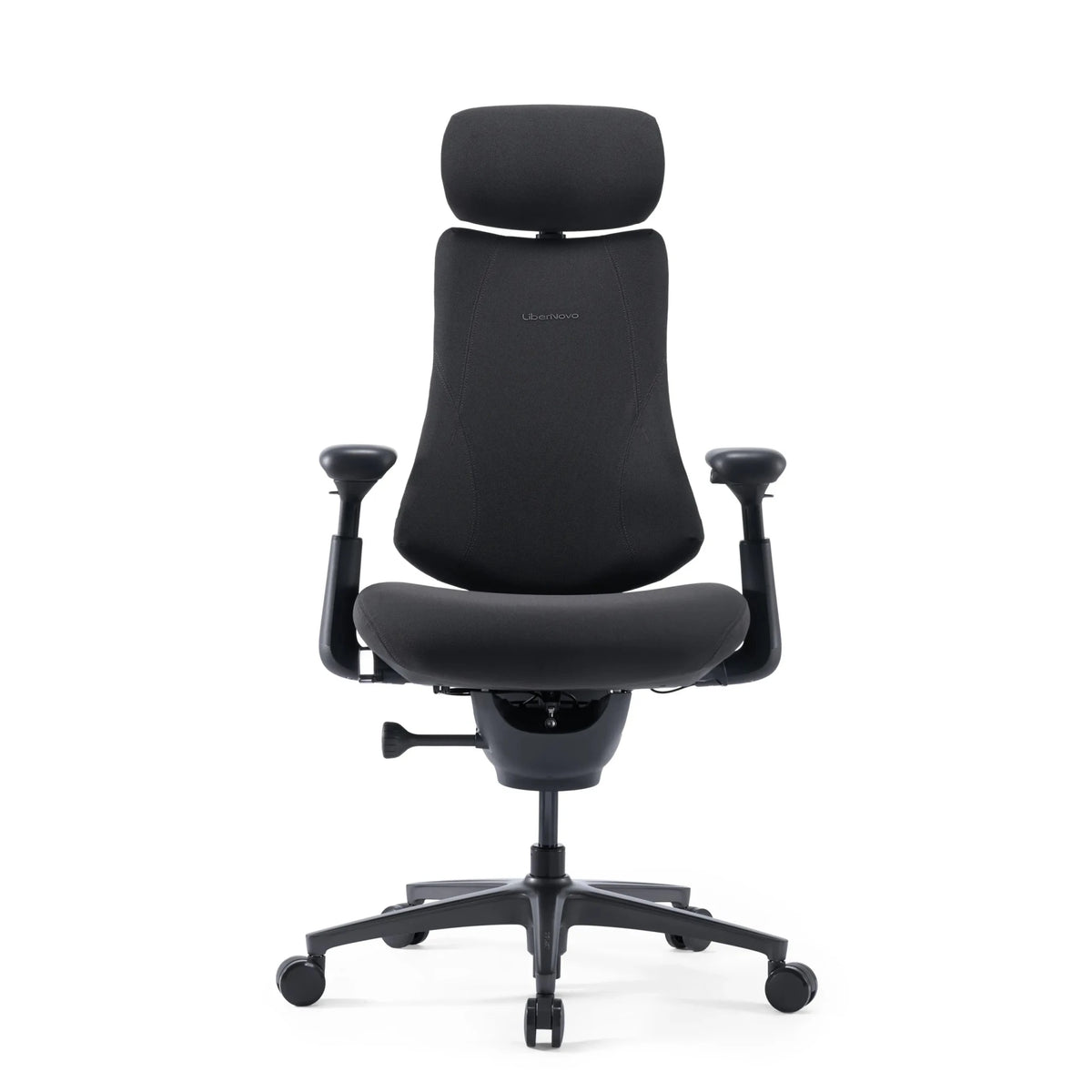 High end bureaustoel LiberNovo Omni Pro in donkergrijs met hoofdsteun en verstelbare armleuningen van Libernovo
