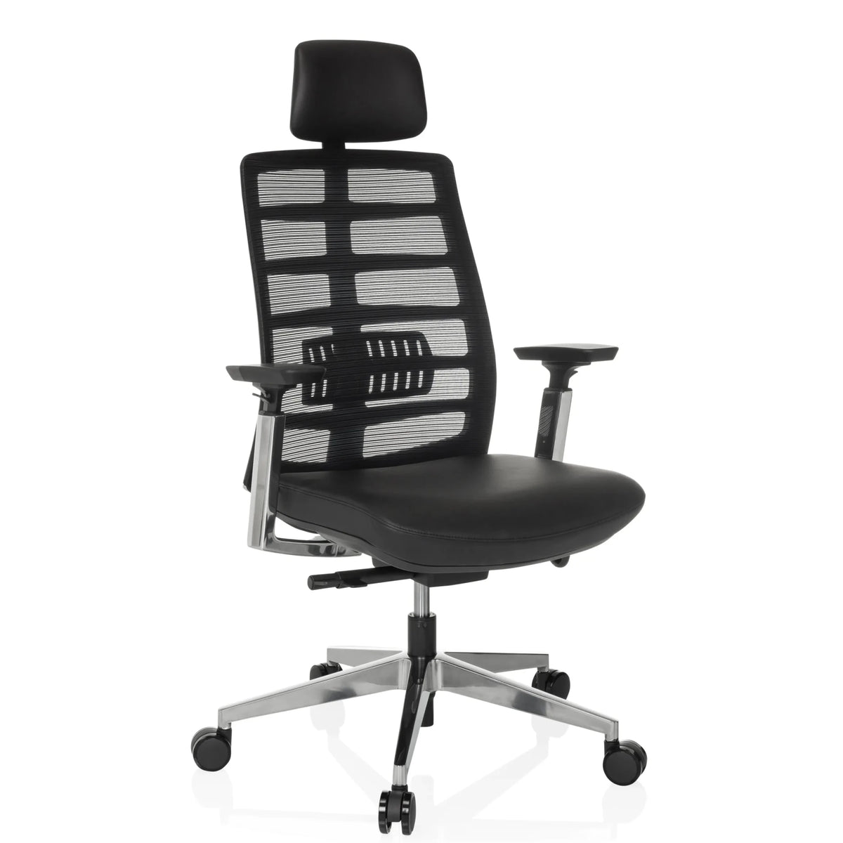High end bureaustoel SPINIO ELITE L met zwarte netbekleding en lederen zitting van hjh OFFICE