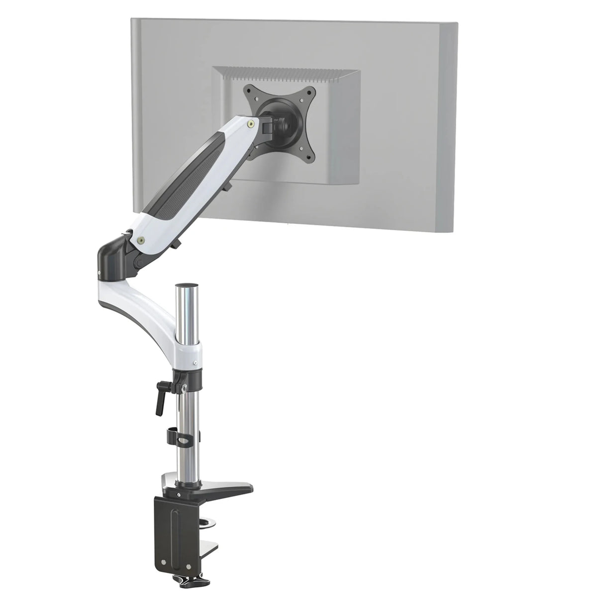 Monitorsteun VM-MG1 in wit en zwart met flexibele zwenkarm en tafelbevestiging van hjh OFFICE