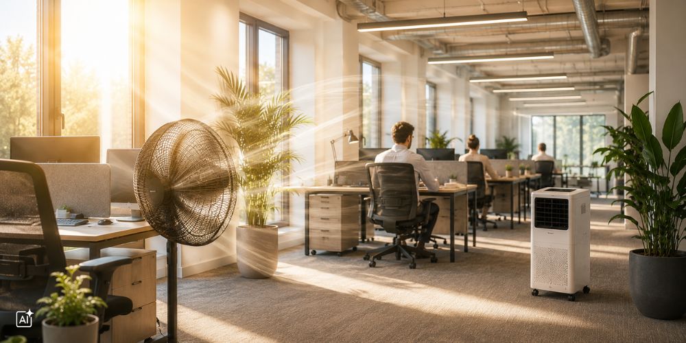 Ventilator kühlt auf höchster Stufe das Büro