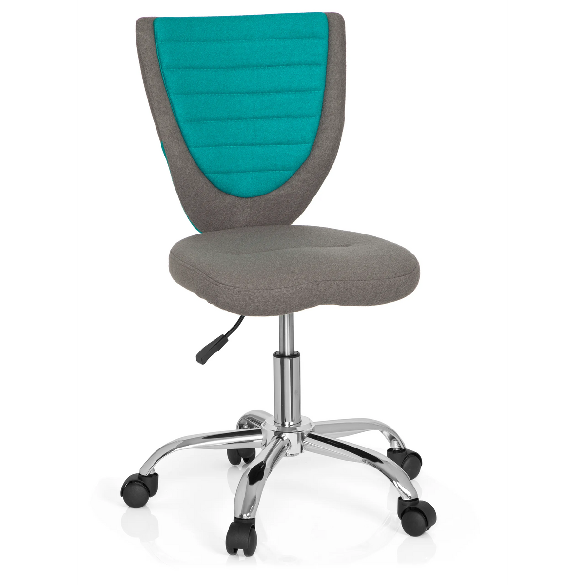 Grijs-turquoise Kinder bureaustoel KIDDY COMFORT met kruisvoet en vijf zwenkwielen van hjh OFFICE – 360-gradenweergave (vooraanzicht 20°)