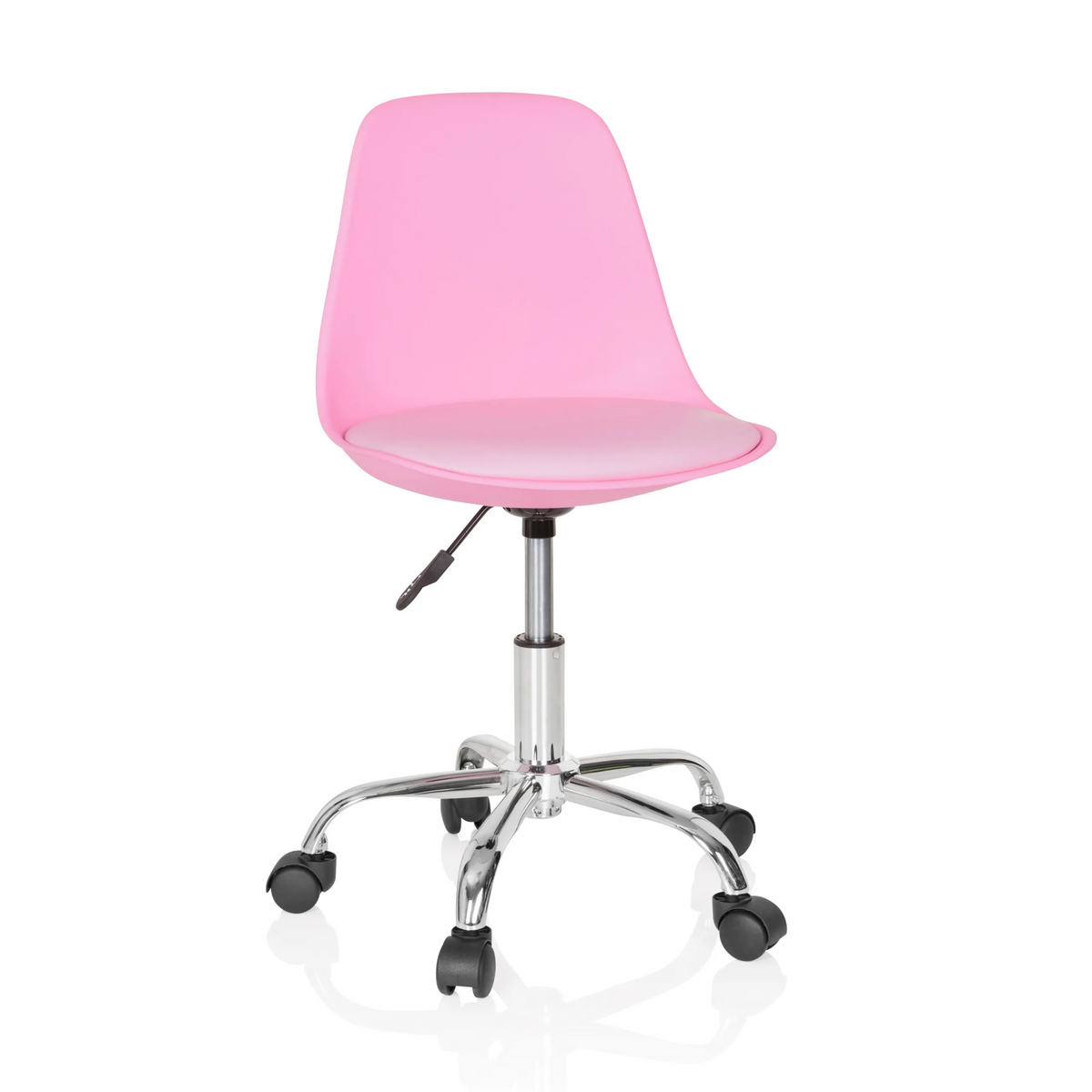 Roze Kinder bureaustoel FANCY II met gebogen kuip en vijfster-onderstel met wieltjes van hjh OFFICE – 360-gradenweergave (vooraanzicht 20°)