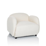 Witte Lounge stoel VERDUNA met gestructureerde stofbekleding en korte zwarte poten van hjh LIVING – 360-gradenweergave (vooraanzicht 15°)