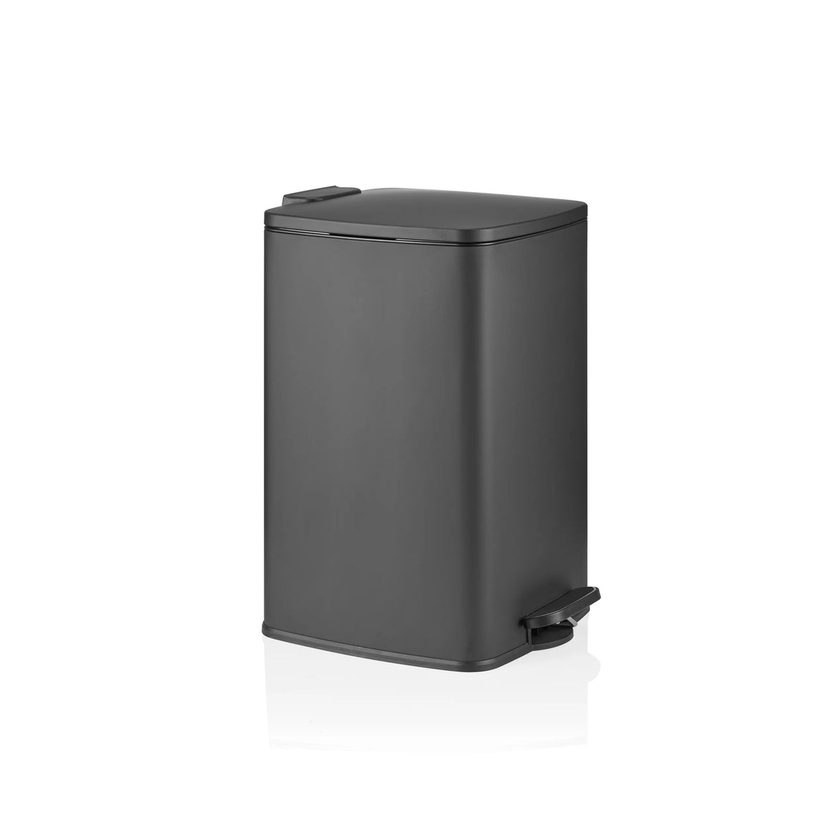 Zwarte prullenbak Clean Step 3 met deksel en voetpedaal van hjh OFFICE – 360-gradenweergave (schuin vooraanzicht 60°)
