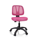 Roze Kinder bureaustoel KID YU 200 met netrugleuning en zwart vijfpootkruis met wieltjes van hjh OFFICE – 360-gradenweergave (vooraanzicht 15°)