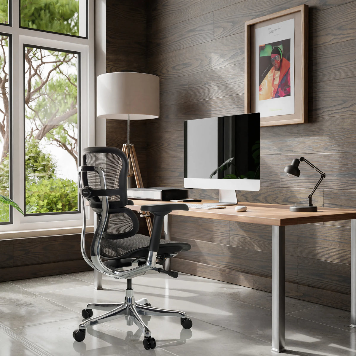 Luxus-Chefsessel ERGOHUMAN BASE GEN2 mit Netzbezug in Schwarz und glänzendem Fußkreuz von hjh OFFICE