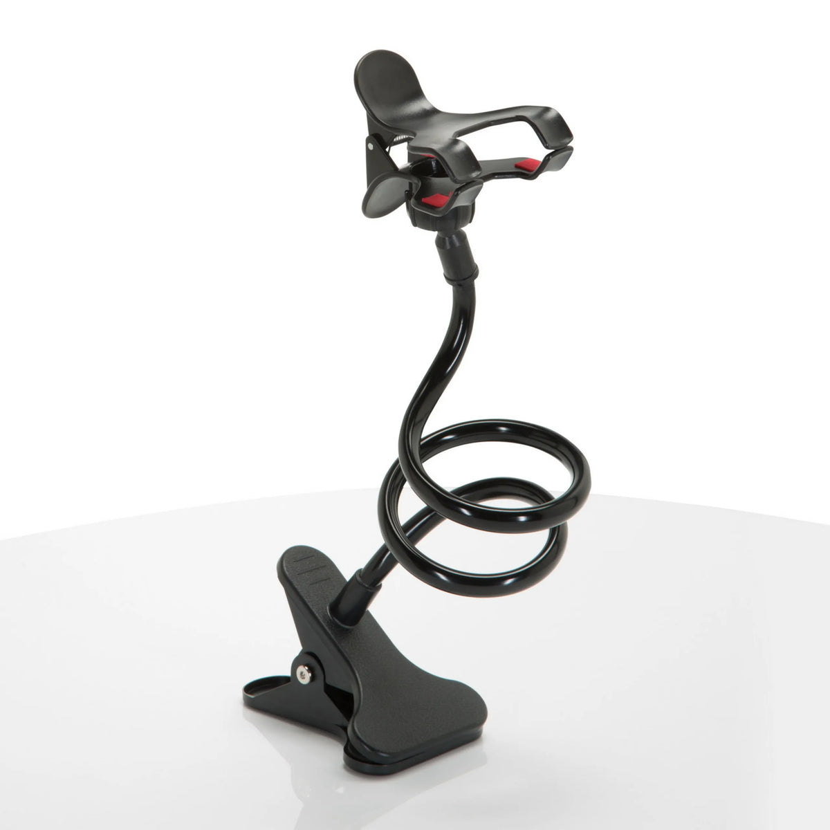 Zwarte Houder voor mobiele telefoon & tablet FLEXMOBI met flexibele zwanenhals en tafelklem van hjh OFFICE