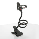 Zwarte Houder voor mobiele telefoon & tablet FLEXMOBI met flexibele zwanenhals en tafelklem van hjh OFFICE
