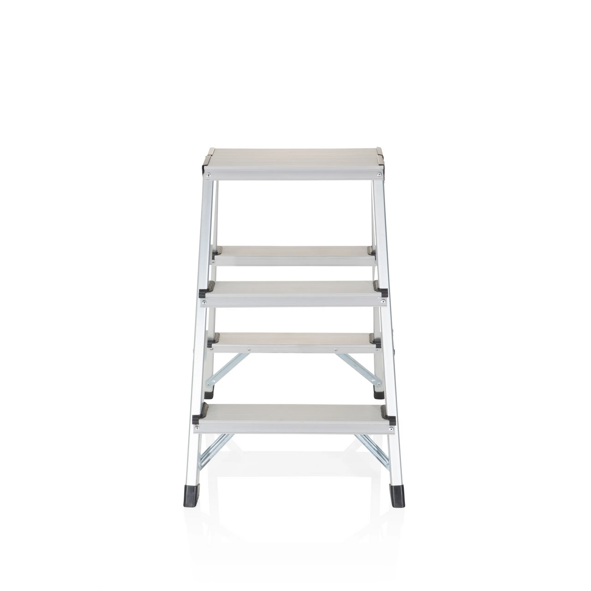 Zilveren Klaptrap SOLID van aluminium met drie treden van hjh OFFICE – 360-gradenweergave (vooraanzicht 0°)