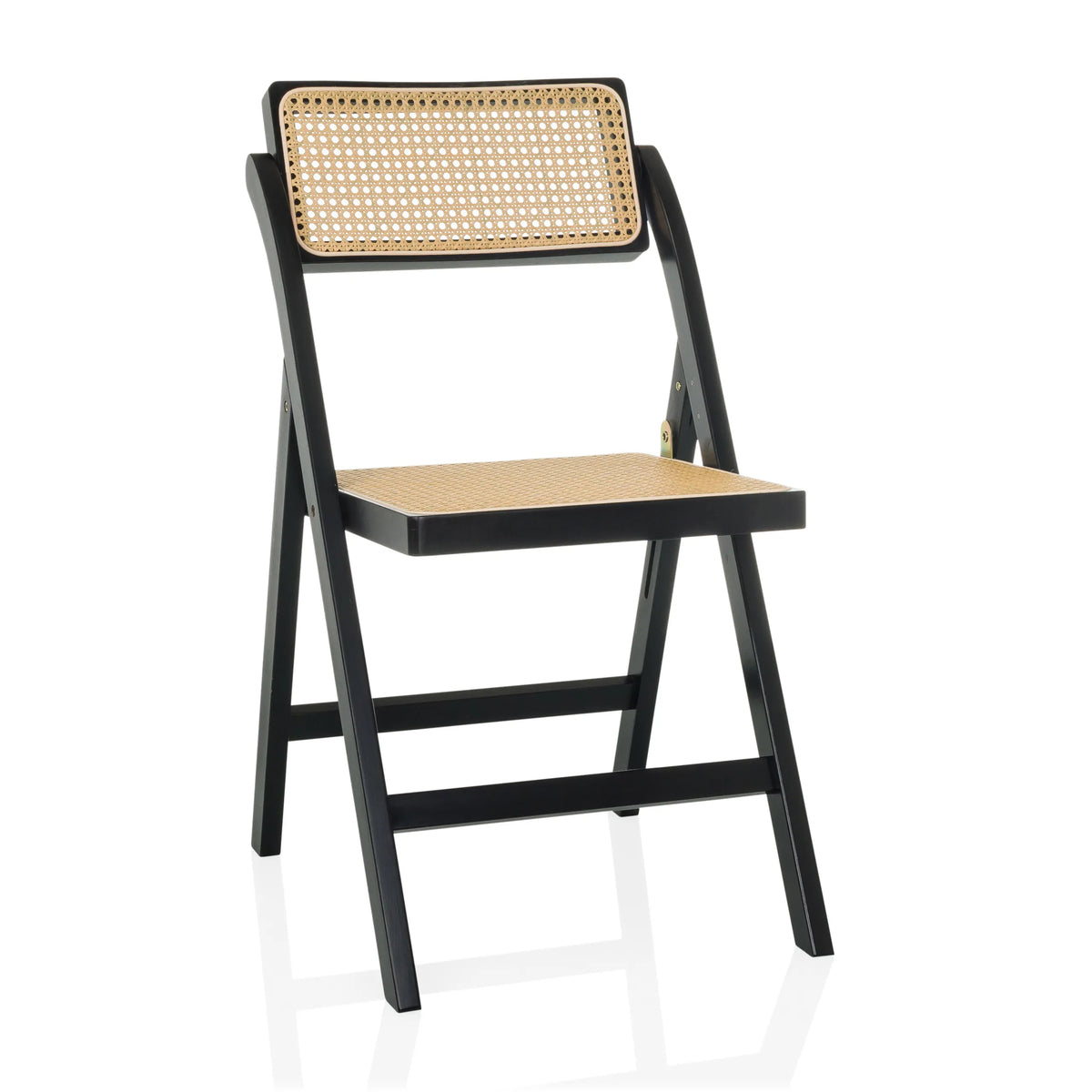 Zwarte Klapstoel TUDELA BAMBOO met bruine Weense vlechtzitting en -rugleuning van hjh LIVING – 360-gradenweergave (vooraanzicht 15°)