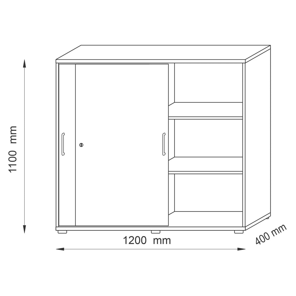 Technische tekening van de schuifdeurkast BETA S 1753S met 1200 × 1100 mm van hjh OFFICE PRO