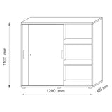 Technische tekening van de schuifdeurkast BETA S 1753S met 1200 × 1100 mm van hjh OFFICE PRO