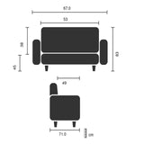 Technische tekening van de Lounge stoel Aruba Retro met een breedte van 67 cm en een diepte van 71 cm van hjh OFFICE