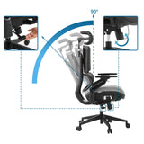 Kantelverstelling van de rugleuning van de professionele bureaustoel Ergo U2 Pro3 tot 90 graden van hjh OFFICE