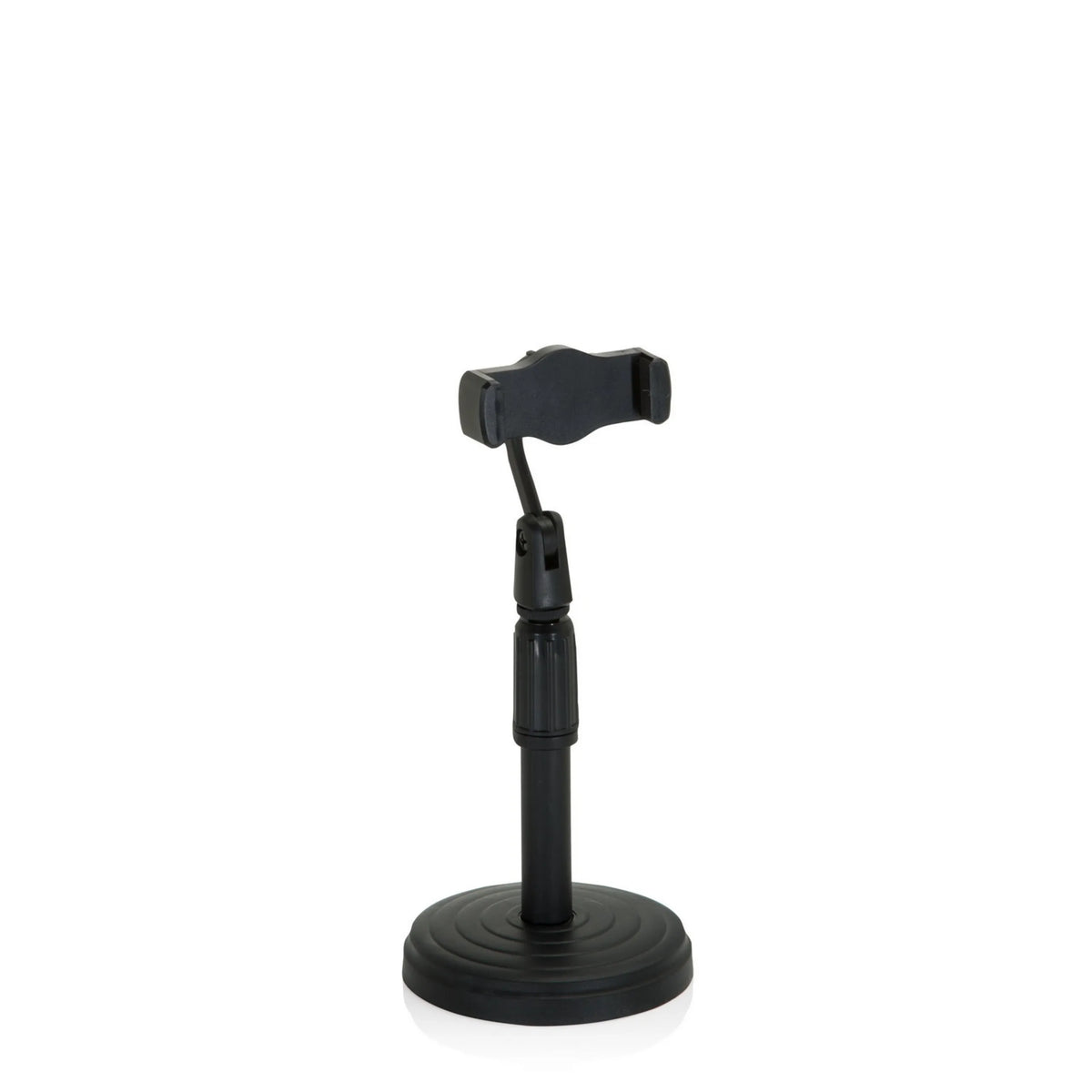 Zwarte Houder voor mobiele telefoon & tablet FLEXMOBI II met ronde voet en verstelbare arm van hjh OFFICE