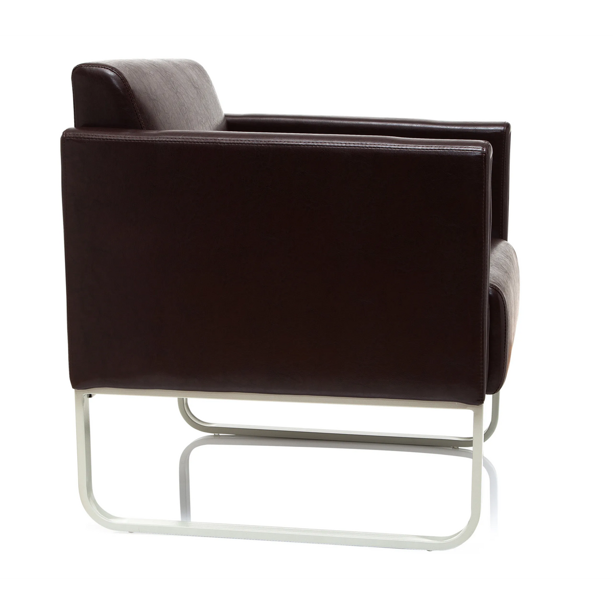 Bruine gestoffeerde fauteuil ARUBA met wit metalen frame van hjh OFFICE – 360-gradenweergave (zijaanzicht 80°)