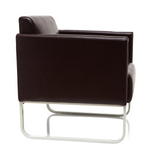 Bruine gestoffeerde fauteuil ARUBA met wit metalen frame van hjh OFFICE – 360-gradenweergave (zijaanzicht 80°)