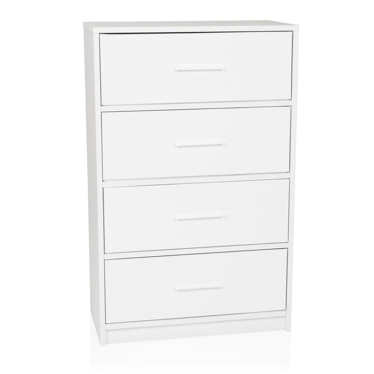 Witte commode ESTORIA met vier laden en eenvoudige grepen van hjh LIVING – 360-gradenweergave (schuin vooraanzicht 30°)