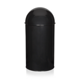 Zwarte Prullenbak PUSH 50L met zilverkleurige dekselinsert van hjh OFFICE – 360-gradenweergave (schuin achteraanzicht 240°)