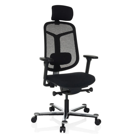 High end bureaustoel BICOLORE HIGH in zwart met netrugleuning en zilverkleurig onderstel van hjh OFFICE