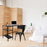 Bureau WORKSPACE H I in zwart-bruin met twee legplanken en een metalen frame van hjh OFFICE