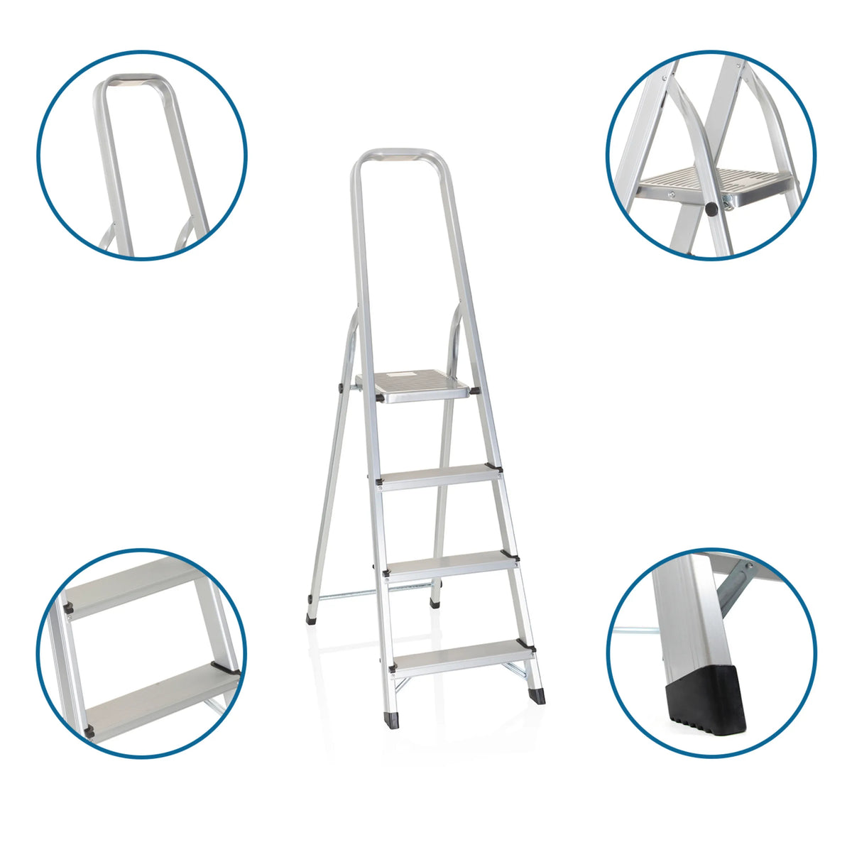 Aluminium Klaptrap SOLID II met vier treden, handrail en antislipvoeten van hjh OFFICE