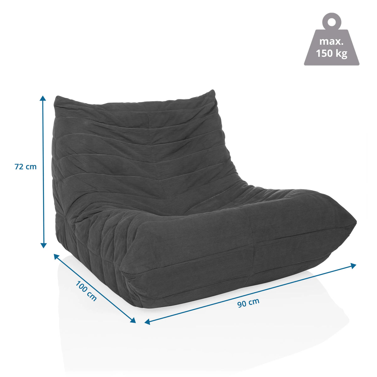 Maatweergave van de Lounge stoel Sitzolo met 100 × 90 cm en een draagvermogen van 150 kg van hjh LIVING