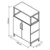 Technische tekening van de kast FlexWall met 1180 × 800 mm van hjh OFFICE PRO