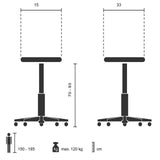 Technische Zeichnung der Stehhilfe TOP WORK 30 mit einer Höhe von 70-93 cm von hjh OFFICE