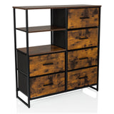 Commode RAGALA in gerookt eiken met zwarte metalen accenten, twee legplanken en zes laden van hjh LIVING – 360-gradenweergave (schuin vooraanzicht 30°)