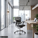 Luxe directiestoel ERGOHUMAN BASE GEN2 met zwart netweefsel in een kantoor van hjh OFFICE (AI-gegenereerde afbeelding)