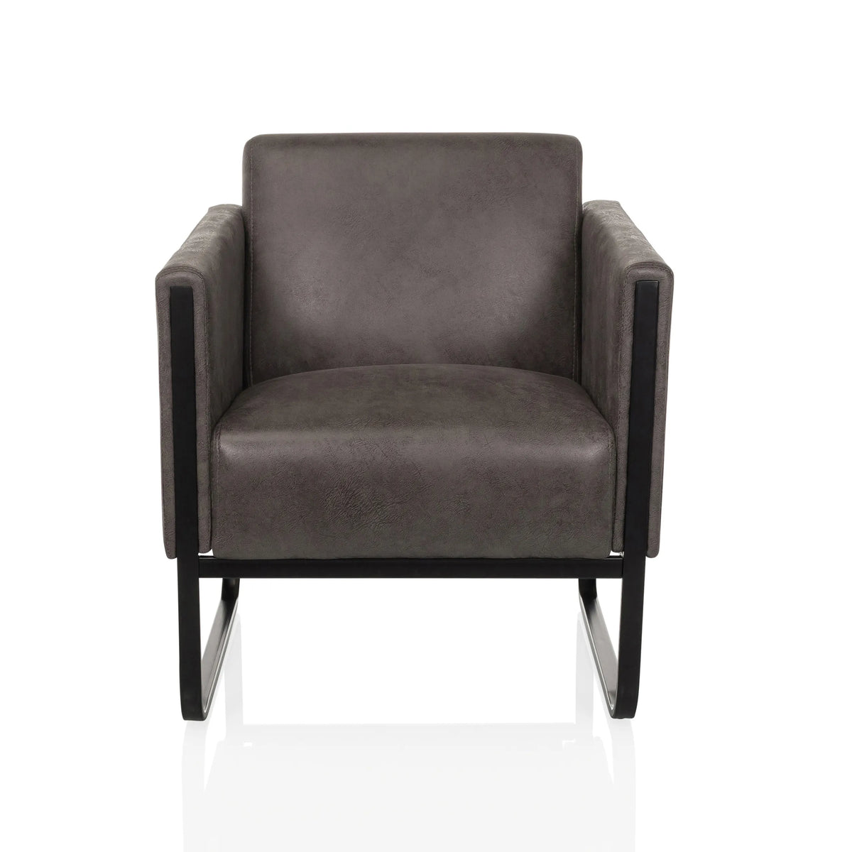Grijze Lounge stoel Aruba Retro met armleuningen en zwart onderstel van hjh OFFICE – 360-gradenweergave (vooraanzicht 0°)