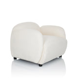 Witte Lounge stoel VERDUNA met gestructureerde stofbekleding en korte zwarte poten van hjh LIVING – 360-gradenweergave (schuin vooraanzicht 45°)