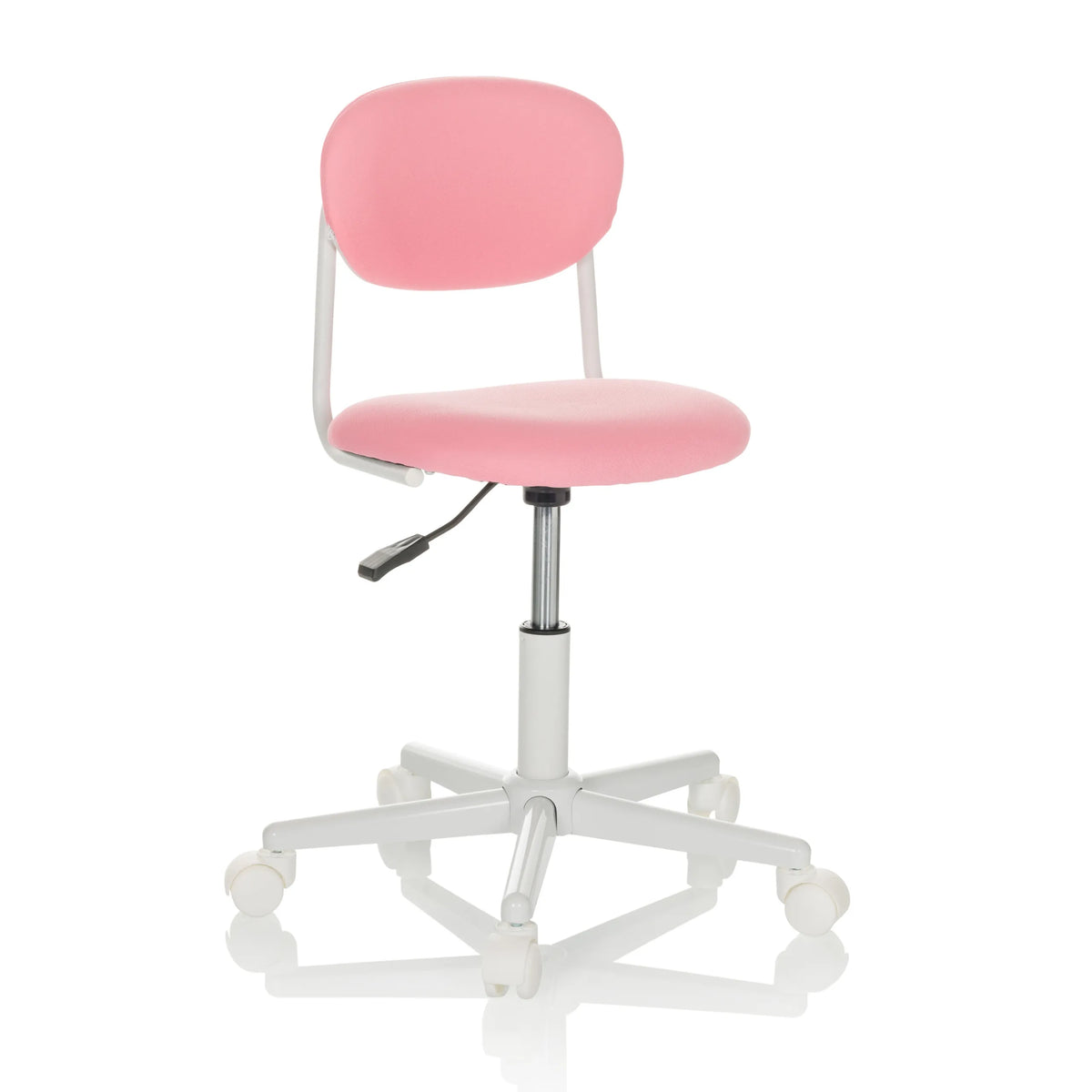 Roze Kinder bureaustoel KIDDY BASE I met voetkruis en vijf zwenkwielen van hjh OFFICE – 360-gradenweergave (schuin vooraanzicht 30°)