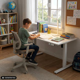 Elektrisch in hoogte verstelbaar bureau Worktime Kid in het wit van hjh OFFICE (AI-gegenereerde afbeelding)