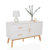 Wit dressoir TAROLO met twee laden, een deur en lichte houten poten van hjh LIVING