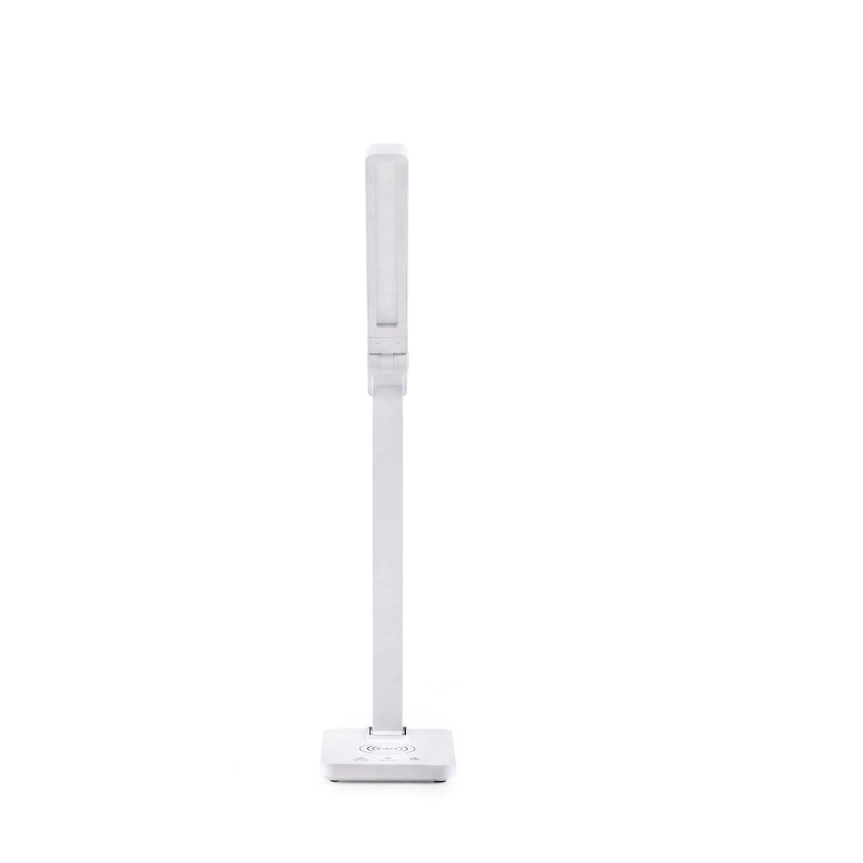 Witte vloerlamp Lumanova D1 met slanke voet en rechthoekige lampenkap van hjh OFFICE – 360-gradenweergave (vooraanzicht 0°)