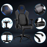 Gamestoel GAMEBREAKER POLARYS I in grijs-blauw met detailopnamen van armleuningen, gasveer en wieltjes van hjh OFFICE