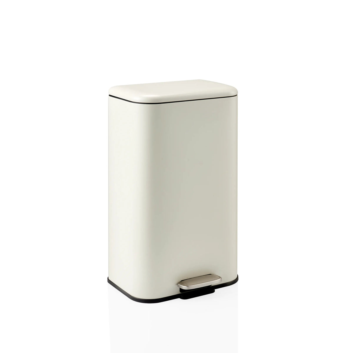 Beige Prullenbak Clean 1 met pedaalopening en plat deksel van hjh OFFICE – 360-gradenweergave (schuin vooraanzicht 30°)