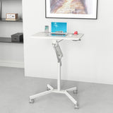 Wit zit- sta bureau STAND VM-SU I met in hoogte verstelbaar frame en kruisvoet op wielen van hjh OFFICE
