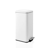 Witte prullenbak Clean Square met een zilverkleurig voetpedaal van hjh OFFICE – 360-gradenweergave (schuin vooraanzicht 60°)