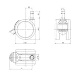 Technische tekening van de Bureaustoelwielen 5x ROLO STOP 11mm/65mm met een diameter van 65 mm van hjh OFFICE