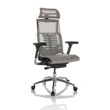 Lichtgrijze High end bureaustoel POFIT GEN2 met netrug en vijfpoot met zwenkwielen van hjh OFFICE – 360-gradenweergave (schuin vooraanzicht 30°)
